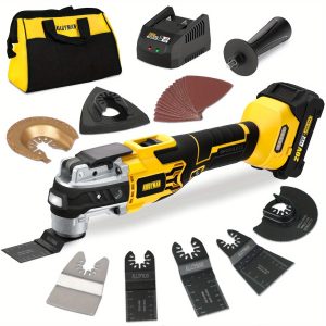 Alloyman 20V Cordless Brushless Oscillating Tool, 19000OPM, 3?? Oscillating Angle MultiTool, 6 Variable Speed, Quick Change, LED, 2000mAh Battery, 24 Pcs Multitool Saw for Cuttingu002F Grindingu002F Sanding