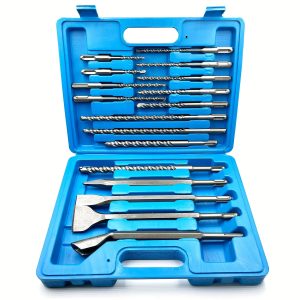 17pcs SDS Plus Drill Bit Set With Chisels, Metal Material, For Concrete, Brick, Block, Stone Masonry - Rotary Hammer Hole Tool, With Storage Case