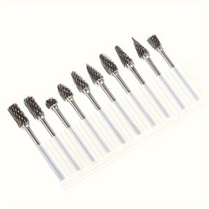 10pcs Carving Drill Bit Set - Double Cut Tungsten Steel & Solid Carbide, Rotary Burr Bits For Wood & Metal - Compatible With Rotary Tools For Grinding, Polishing & Engraving Wood Carving Bits For Rotary Tool Harden Steel Cutting Drill Bits