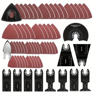 63pcs Oscillating Tool Blades, Quick Release Oscillating Saw Blades Wood Metal Plastic Multitool Blades Kit With Sandpaper Compatible With Dewalt, Milwaukee, Makita, Ryobi, Rockwell, Bosch