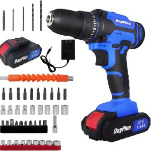 21V Cordless Drill Screwdriver Drill Set With LED Light, Electric Power Drill Set With 1 Battery & Charger, 3u002F8