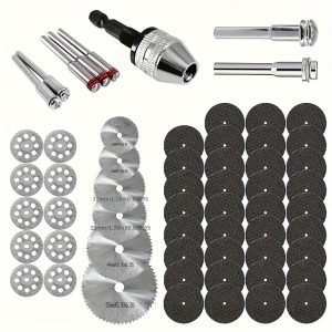 60pcs Rotary Cutting Tool Kit - Cut Wood, Glass, Plastic, Stone, and Metal with Resin Cut Off Wheels, Mini HSS Saw Blades, and Diamond Cutting Kit with Mandrels